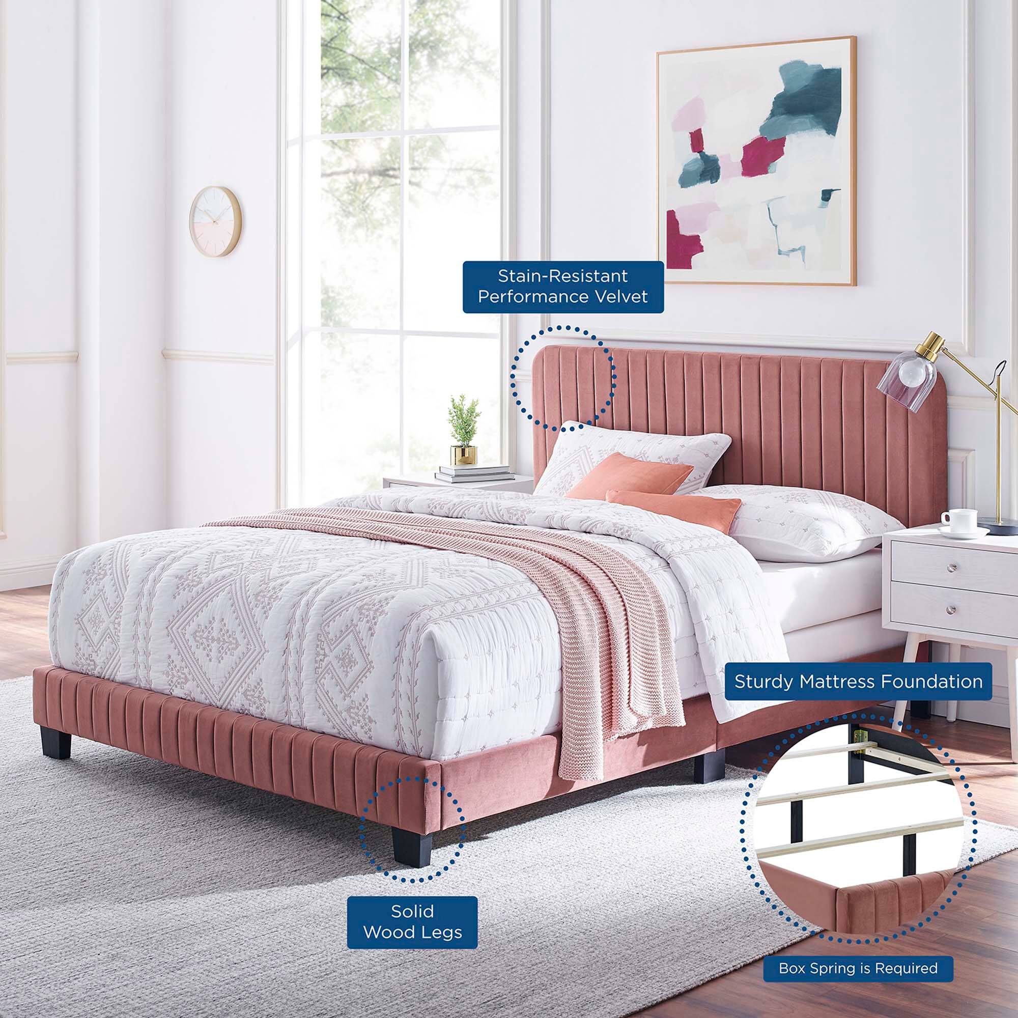 - Stain-Resistant Performance Velvet
- Sturdy Mattress Foundation
- Solid Wood Legs
- Box Spring is Required