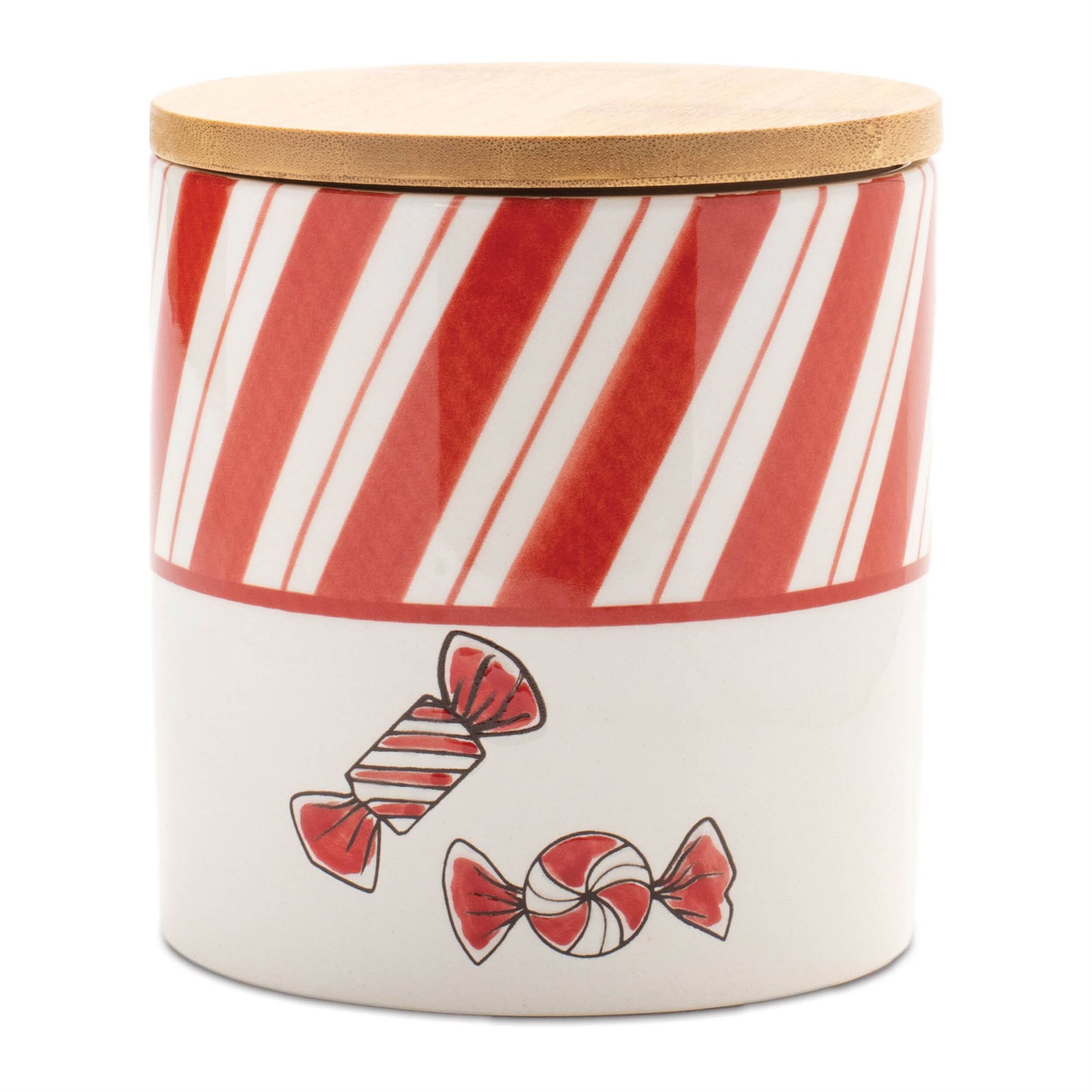 Left. BreeBe - Ceramic Peppermint Candy Canister (Set of 4) - Red, White.