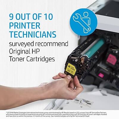 9 OUT OF 10 PRINTER TECHNICIANS surveyed recommend Original HP Toner Cartridges

2019 Market Strategies International Technicians Survey commissioned by HP. Results based on 222 surveys from HP ServiceOne Partners who have at least 6 months of experience servicing HP monochrome and color printers, and have done so within the previous 12 months of the survey. See: marketstrategies.com/hp/Technic2019.pdf