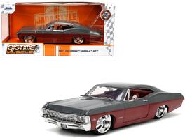 1967 Chevrolet Impala SS Gray and Burgundy with Burgundy Interior "Bigtime Muscle" Series 1/24 Diecast Model Car by Jada - Gray, Burgundy