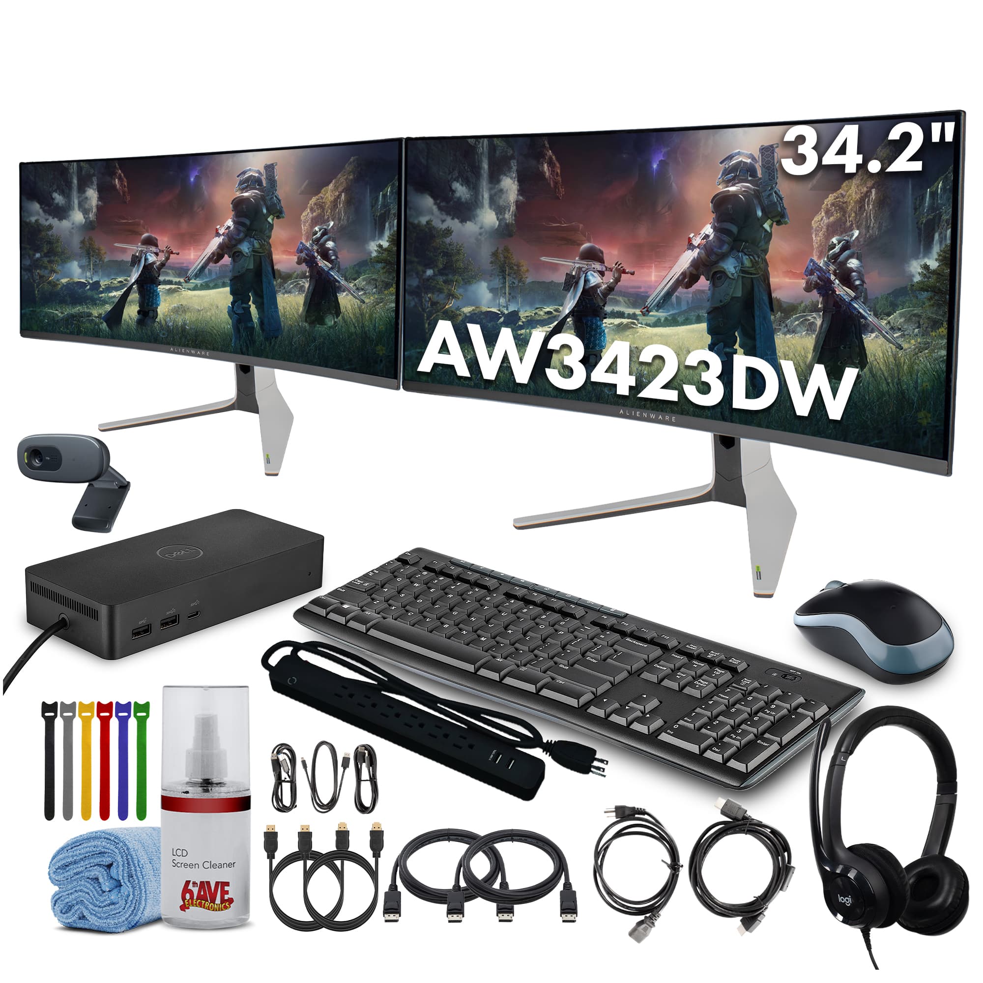 Dell - Alienware AW3423DW 34.2” Curved QD-OLED PC Gaming Monitor, 2x Monitors Bundle