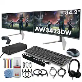 Dell - Alienware AW3423DW 34.2” Curved QD-OLED PC Gaming Monitor, 2x Monitors Bundle