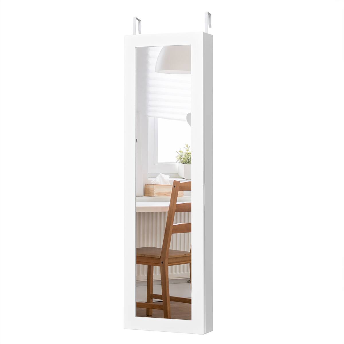 Alt View 18. Costway - Wall Door Mounted Mirrored Jewelry Cabinet Organizer Storage w/LED Light White - White.