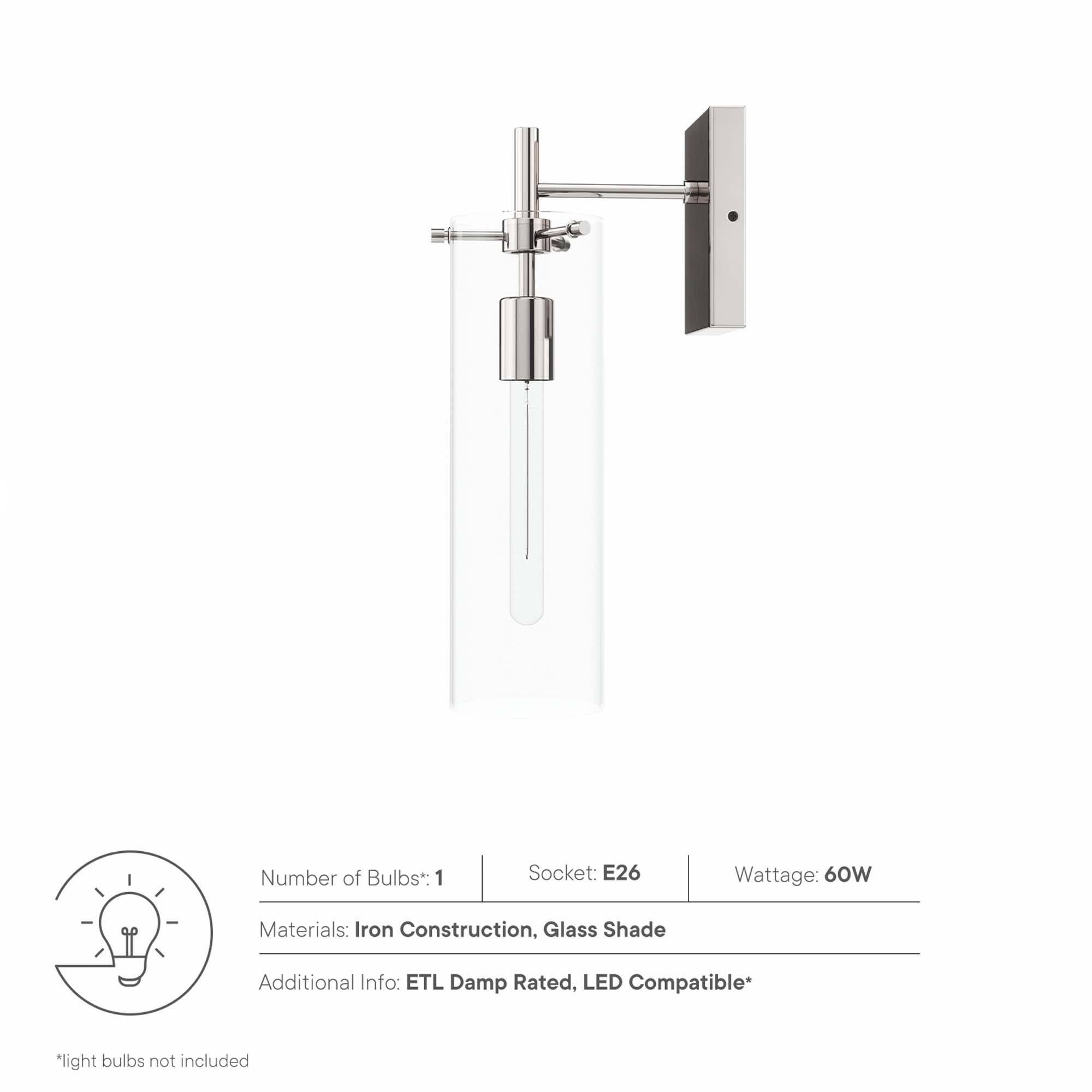 Number of Bulbs*: 1  
Socket: E26  
Wattage: 60W  
Materials: Iron Construction, Glass Shade  
Additional Info: ETL Damp Rated, LED Compatible*  

*light bulbs not included