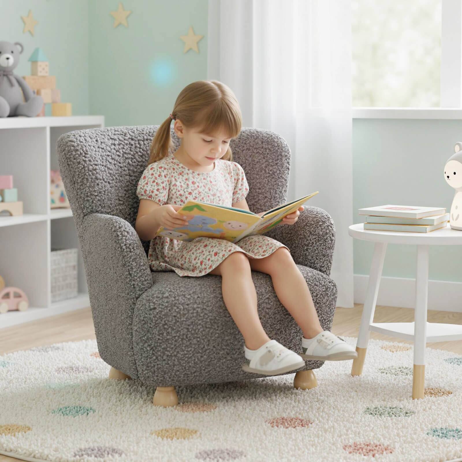 Alt View 3. Costway - Costway Sherpa Kids Sofa with Solid Rubber Wood Legs for Boys & Girls Aged 3+ for Bedroom - Gray.