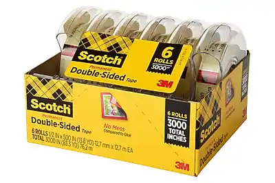 Scotch Permanent Double-Sided Tape
6 Rolls
3000" Total
1/2" x 500" per roll (13.8 YD)
12.7 mm x 127 mm per roll
3000" Total (83.3 YD) 76.2 m
No Mess Compared to Glue
3M