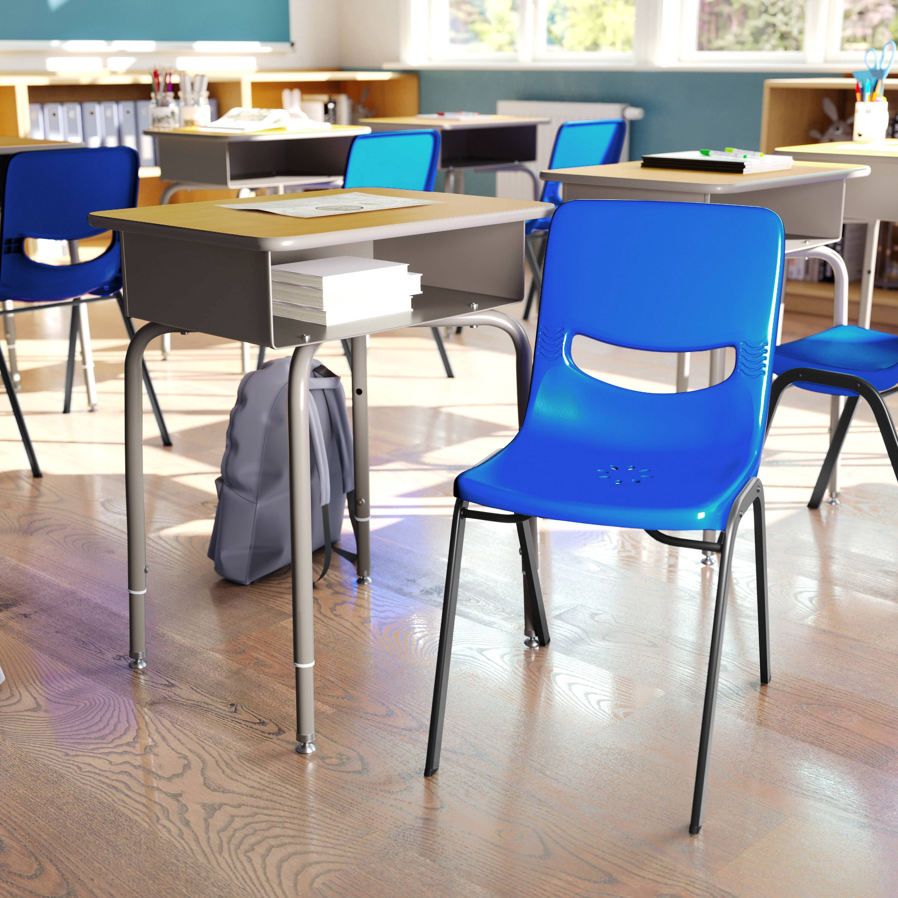 Alt View 1. Flash Furniture - HERCULES Student Desk with Open Front Metal Book Box, Maple Desktop, and Silver Frame and Navy Heavy-Duty Flex Comfort C - Blue.