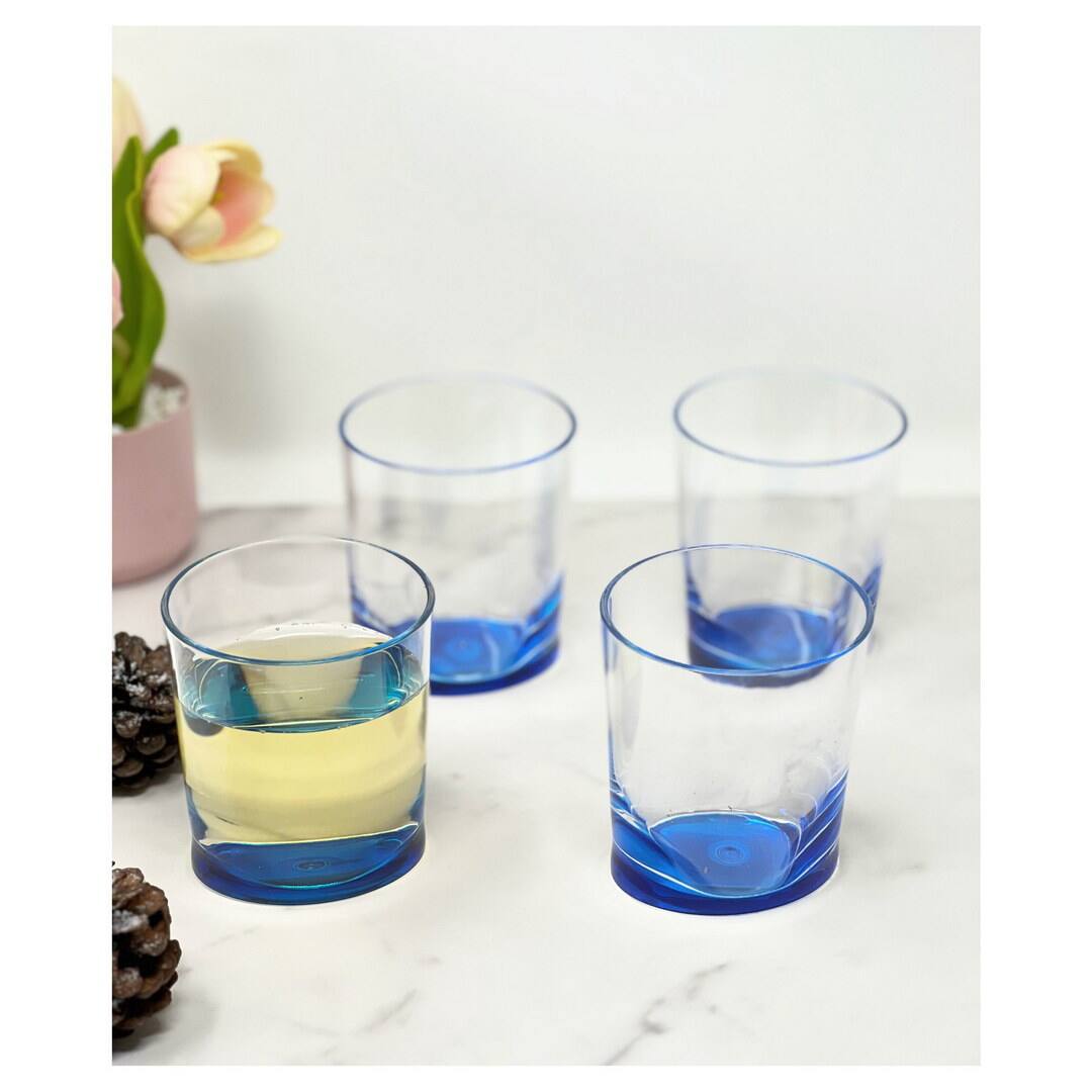 Left. APRILSOUL - Oval Halo Acrylic Glasses Set of 4 DOF Plastic BPA Free Cocktail Drinkware Water Tumblers - Blue.