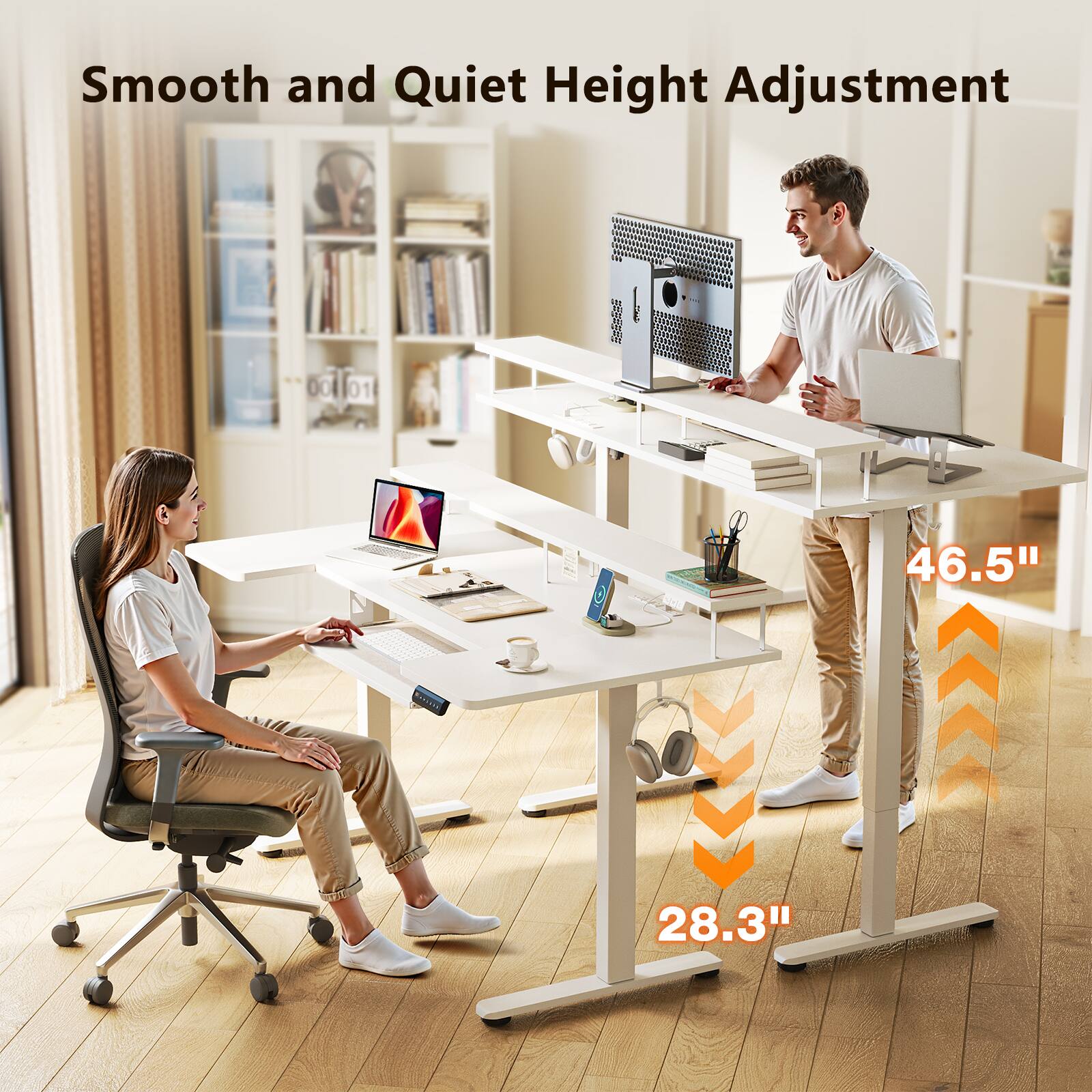 Smooth and Quiet Height Adjustment

46.5"  
28.3"