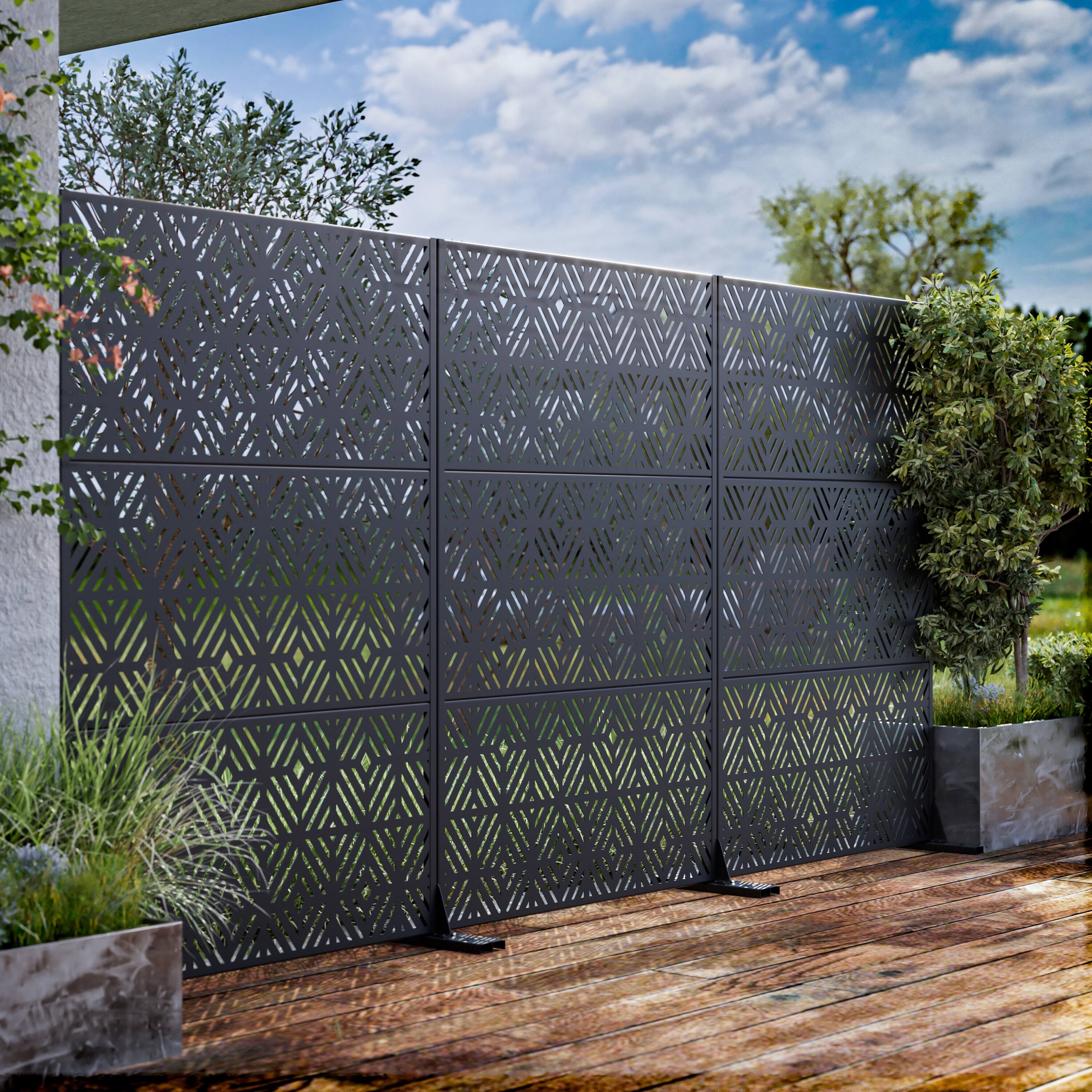 Alt View 3. PexFix - 72 in. x 47 in. Francis Pattern Metal Outdoor Privacy Screen & Panels, Freestanding Garden Divider Fence - Black.