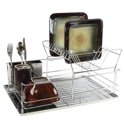 Front. MegaChef - MegaChef 15.5 Inch Stainless Iron Shelf Dish Rack - Silver.