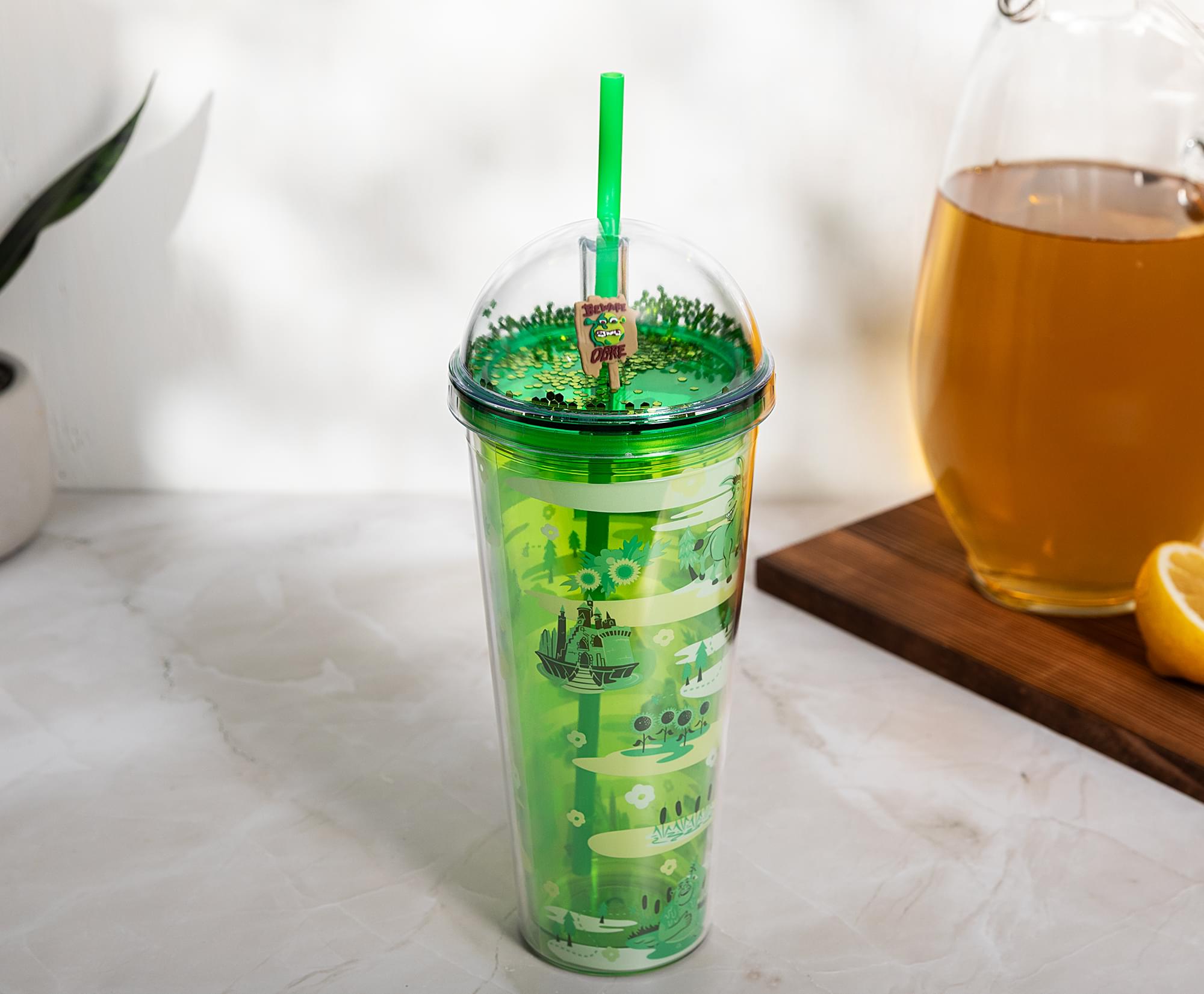 Alt View 3. Silver Buffalo - Shrek Swamp Landmark Characters 24-Ounce Carnival Cup With Lid and Straw - Green.