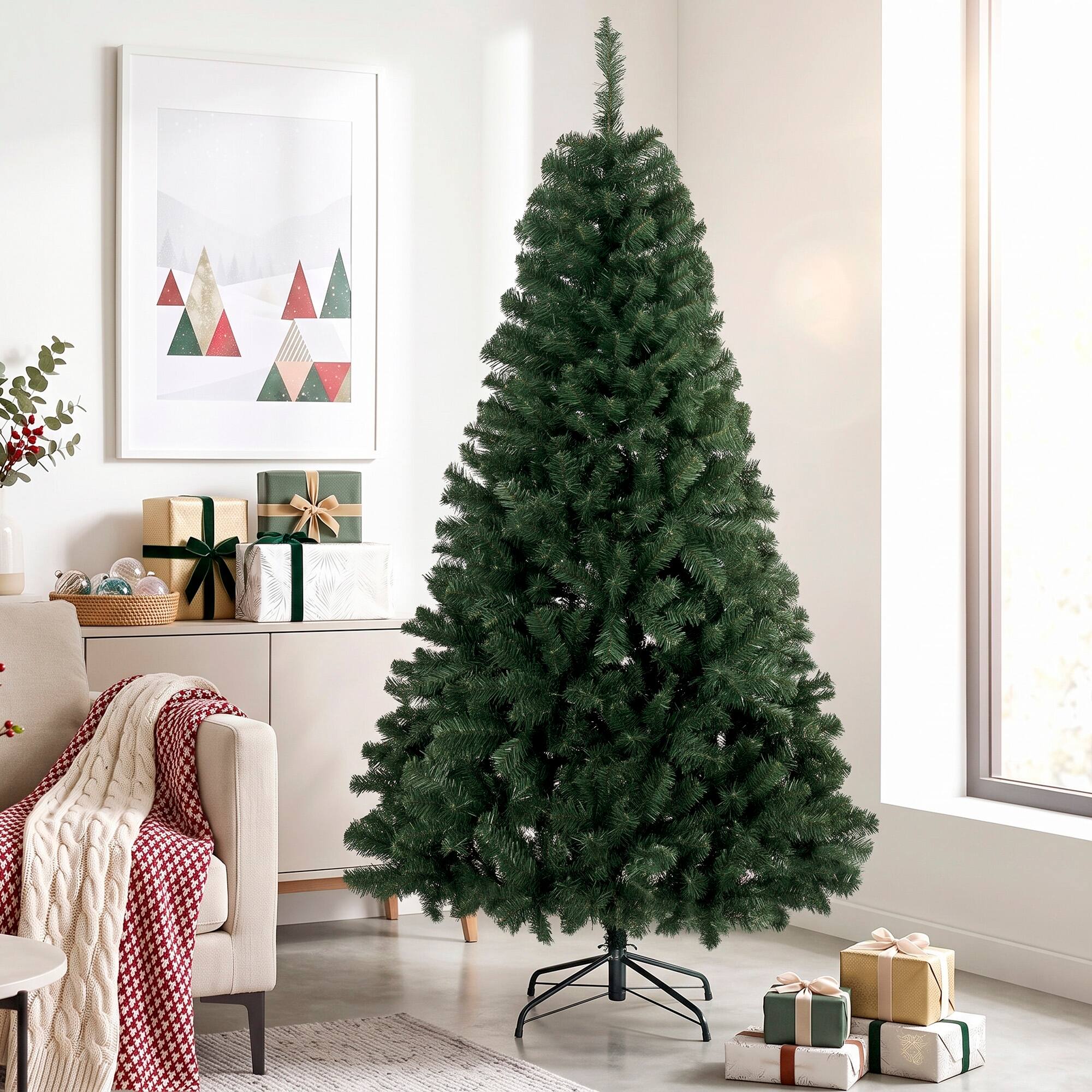 Alt View 1. Homcom - ft Artificial Christmas Tree, Norway Spruce Tree - Green.