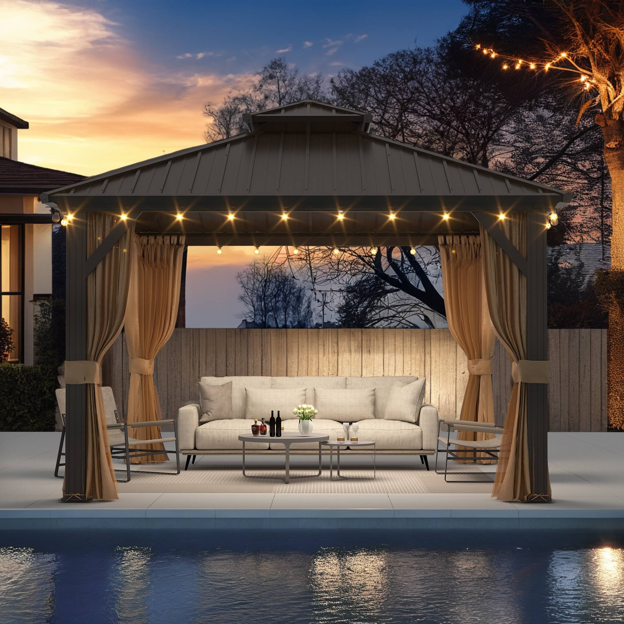 Angle. U-HOMY - 12'x12' Hardtop Aluminum - Aluminum Finish.