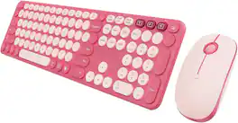 Luckbyte - Retro Round Keycaps Wireless Keyboard and Mouse Combo, Multi-Device Bluetooth & 2.4G Connection for PC, Mac, iPad - Pink
