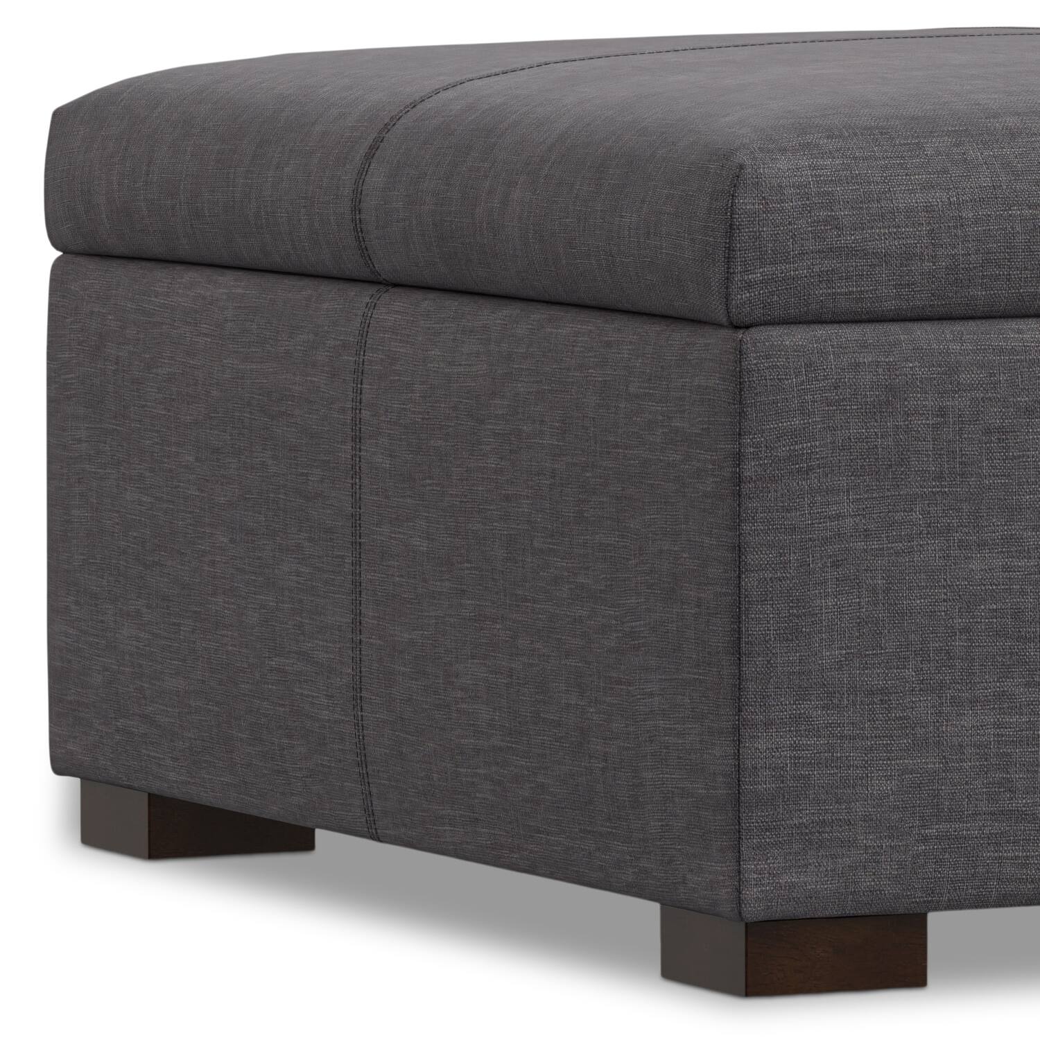 Alt View 5. Simpli Home - Gabbie 36 inch Wide Square Coffee Table Storage Ottoman in Slate Grey Polyester Linen - Slate Grey.