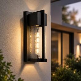 RYHNUYNE - Dusk To Dawn 2-Pack 13 In Outdoor Wall Lights, Waterproof Hammer Glass Sconce for Entryway Garage Patio - Black