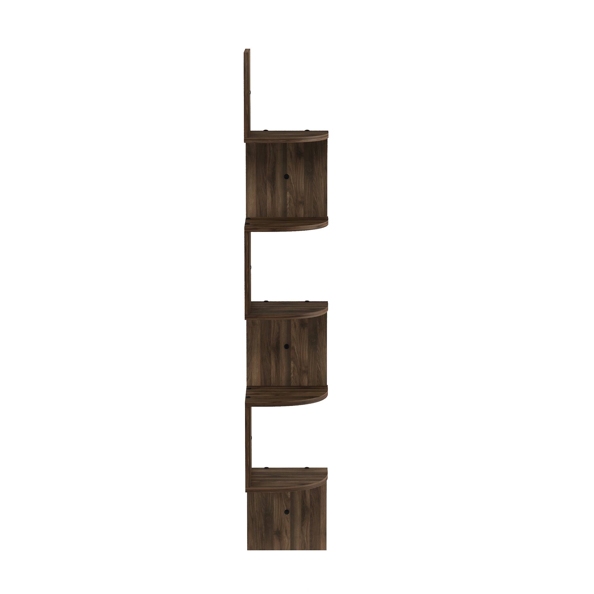 Alt View 3. Furinno - Rossi 5-Tier Wall Mount Floating Radial Corner Shelf - Columbia Walnut.