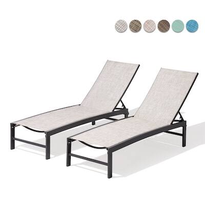 Angle. Crestlive Products - Crestlive Products Set of 2 Brown Aluminum Frame Stationary Chaise Lounge Chair White Mesh Seat - Earth.