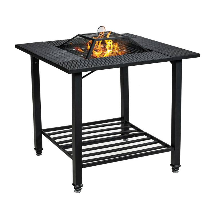 Alt View 6. Mondawe - 31 Inch Outdoor Fire Pit Dining Table with Cooking BBQ Grate - Black.