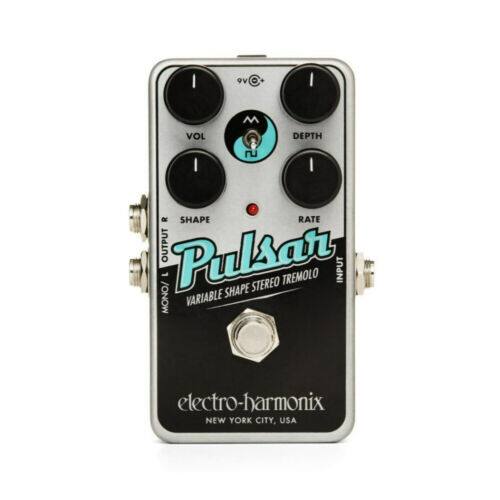 I 9V I M VOL DEPTH 5 I I R SHAPE RATE OUTPUT Pulsar 1 TREMOLO INPUT SHAPE STEREO MONO/ VARIABLE electro-harmonix NEW YORK CITY, USA