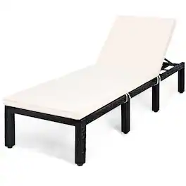 Costway - Patio Lounge Chaise Couch Cushioned Rattan Height Adjustable Garden - White