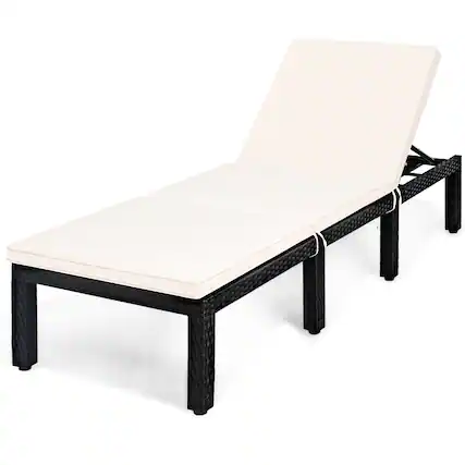 Front. Costway - Patio Lounge Chaise Couch Cushioned Rattan Height Adjustable Garden - White.