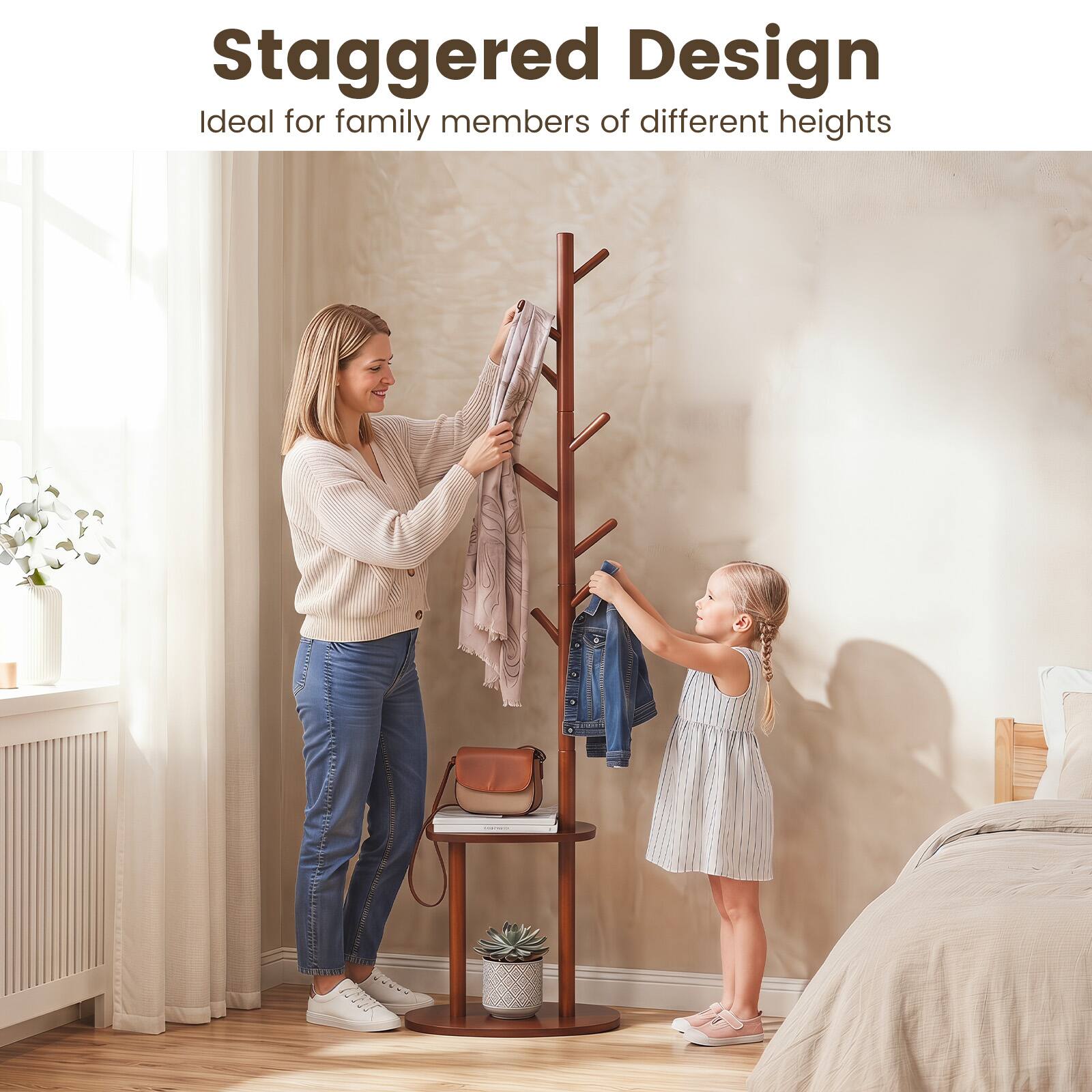 Staggered Design  
Ideal for family members of different heights
