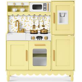 Best Choice Products - Wooden Cottage Kids Pretend Play Kitchen with 11 Accessories, Espresso Machine - Butter