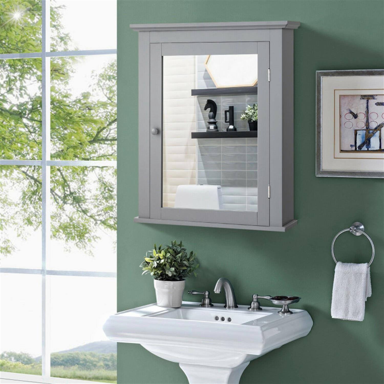 Alt View 5. Pefilos - Bathroom Wall Cabinet, Wall Mounted Bathroom Mirror Cabinet, Bathroom Wall Mounted Storage Mirror Medicine Storage - Gray.