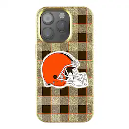 Keyscaper - NFL - Cleveland Browns Plaid Bling iPhone Case - 14 - Gold