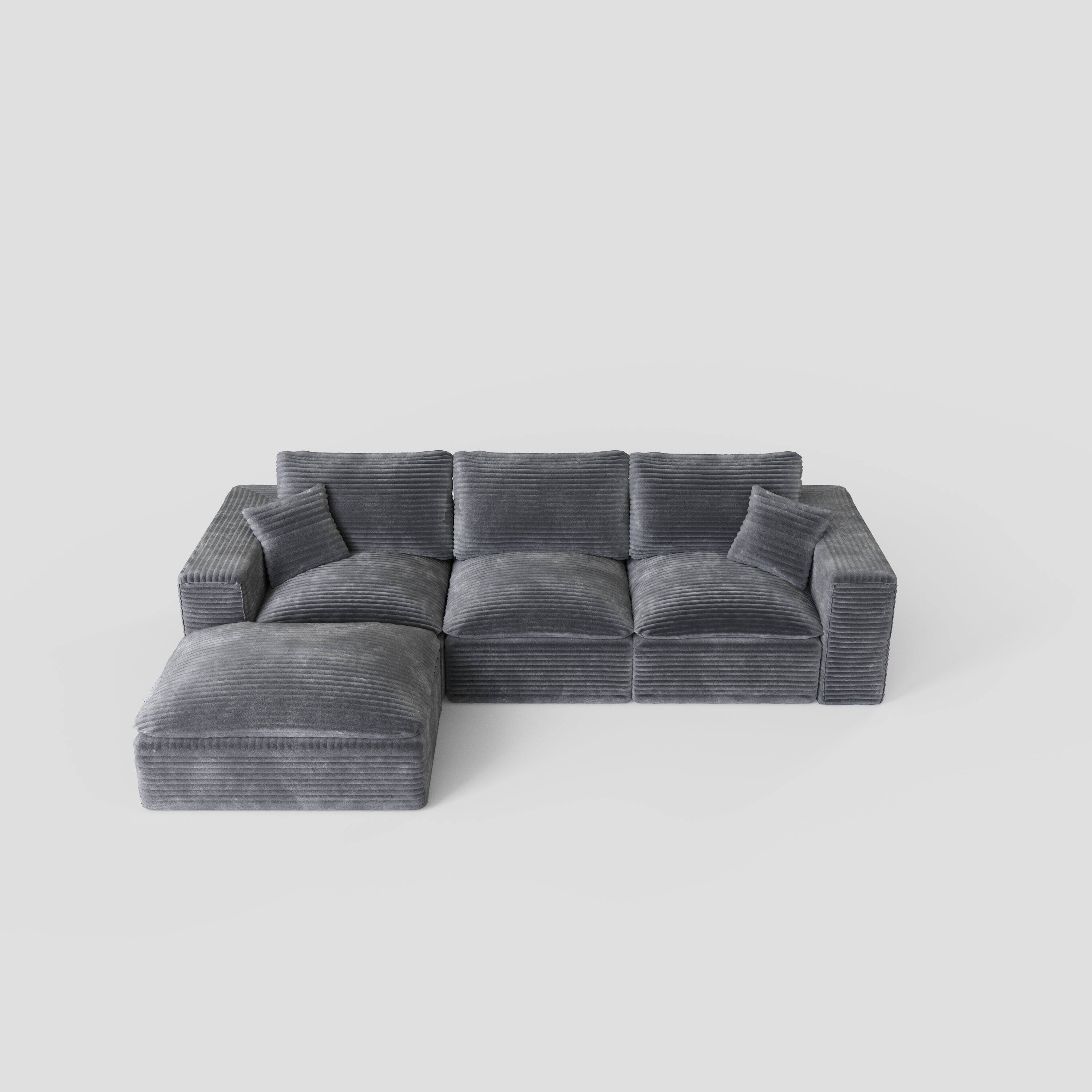 Alt View 9. Boyel Living - 108 Inch Modular Cloud Sectional Sofa Interchangeable L Shape Chaise Plush Corduroy Deep Seat No Assembly Grey - Grey.