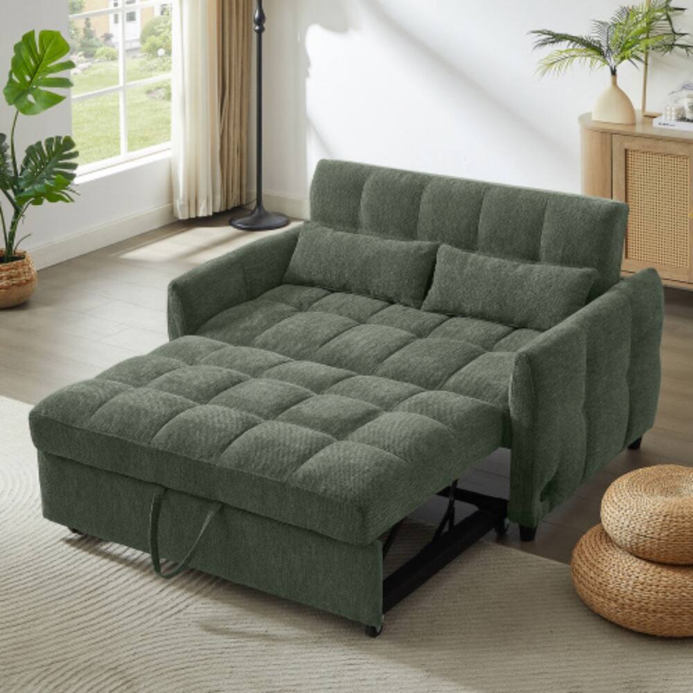 Angle. LUCKY ONE - 52.8" Pull-Out Tufted Loveseat Sleeper Sofa Bed w/ Adjustable Backrest 3 USB Ports - Green.