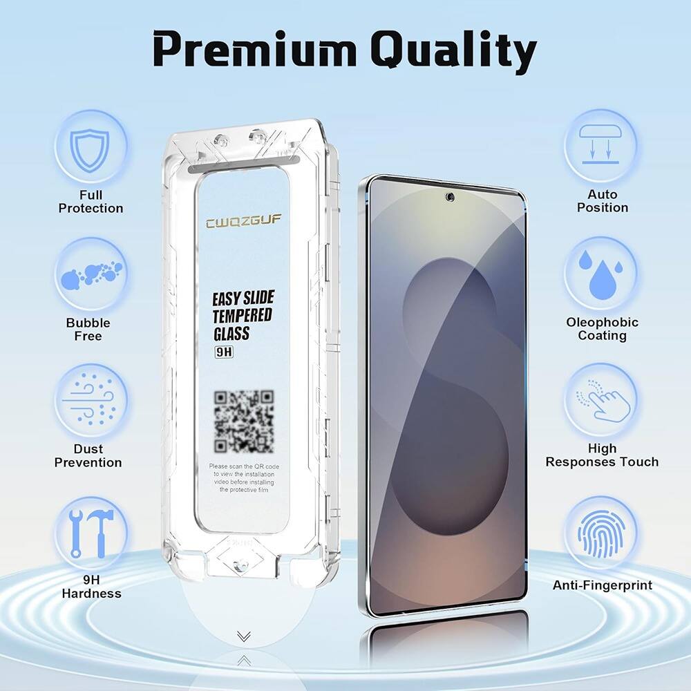 Premium Quality

- Full Protection
- Bubble Free
- Dust Prevention
- 9H Hardness
- Auto Position
- Oleophobic Coating
- High Responses Touch
- Anti-Fingerprint

EASY SLIDE TEMPERED GLASS 9H

Please scan the QR code video before installing the protective film