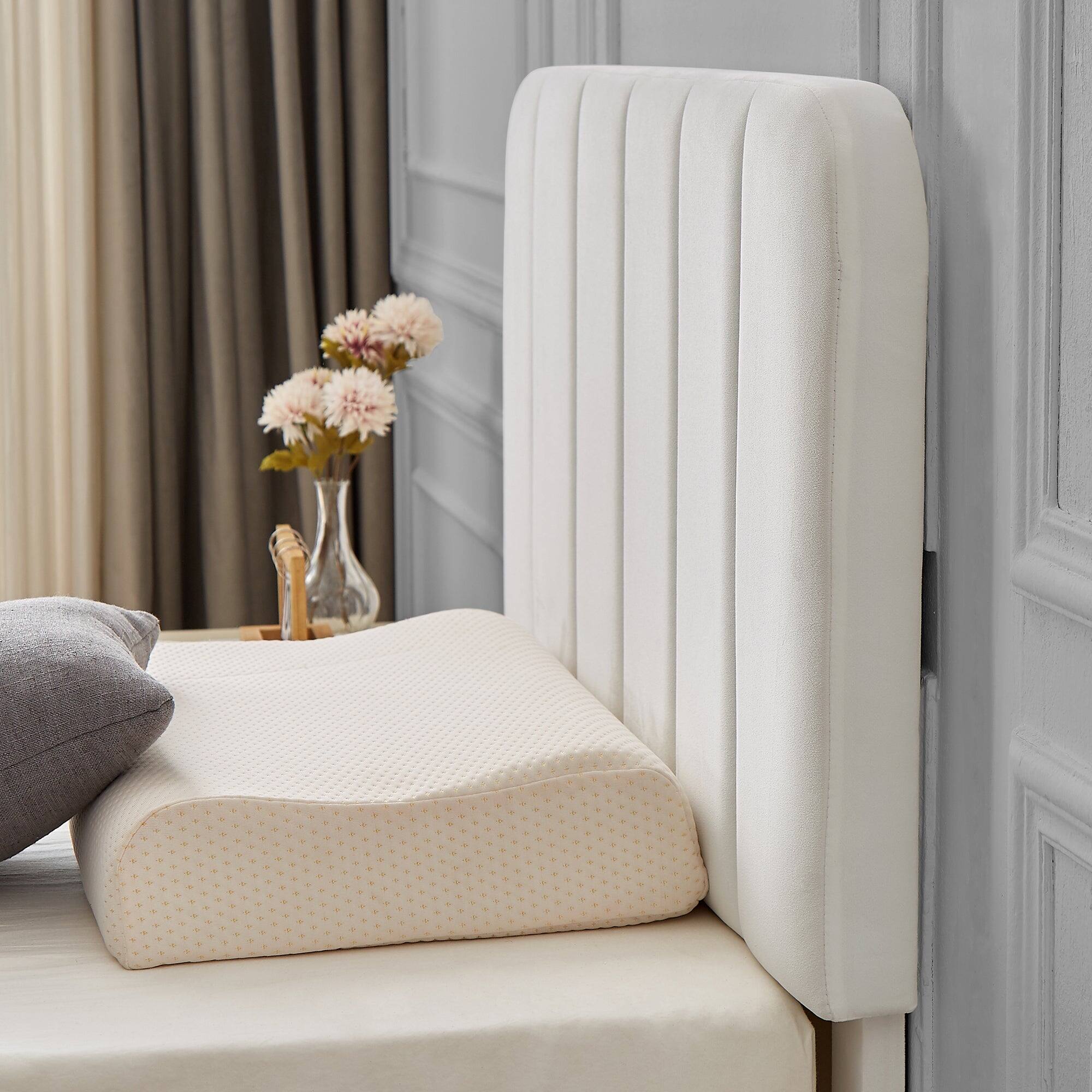 Alt View 1. Vecelo - Upholstered Twin Size Platform Bed Frame with Adjustable Headboard,Velvet Bed Frame No Box Spring Needed - White.