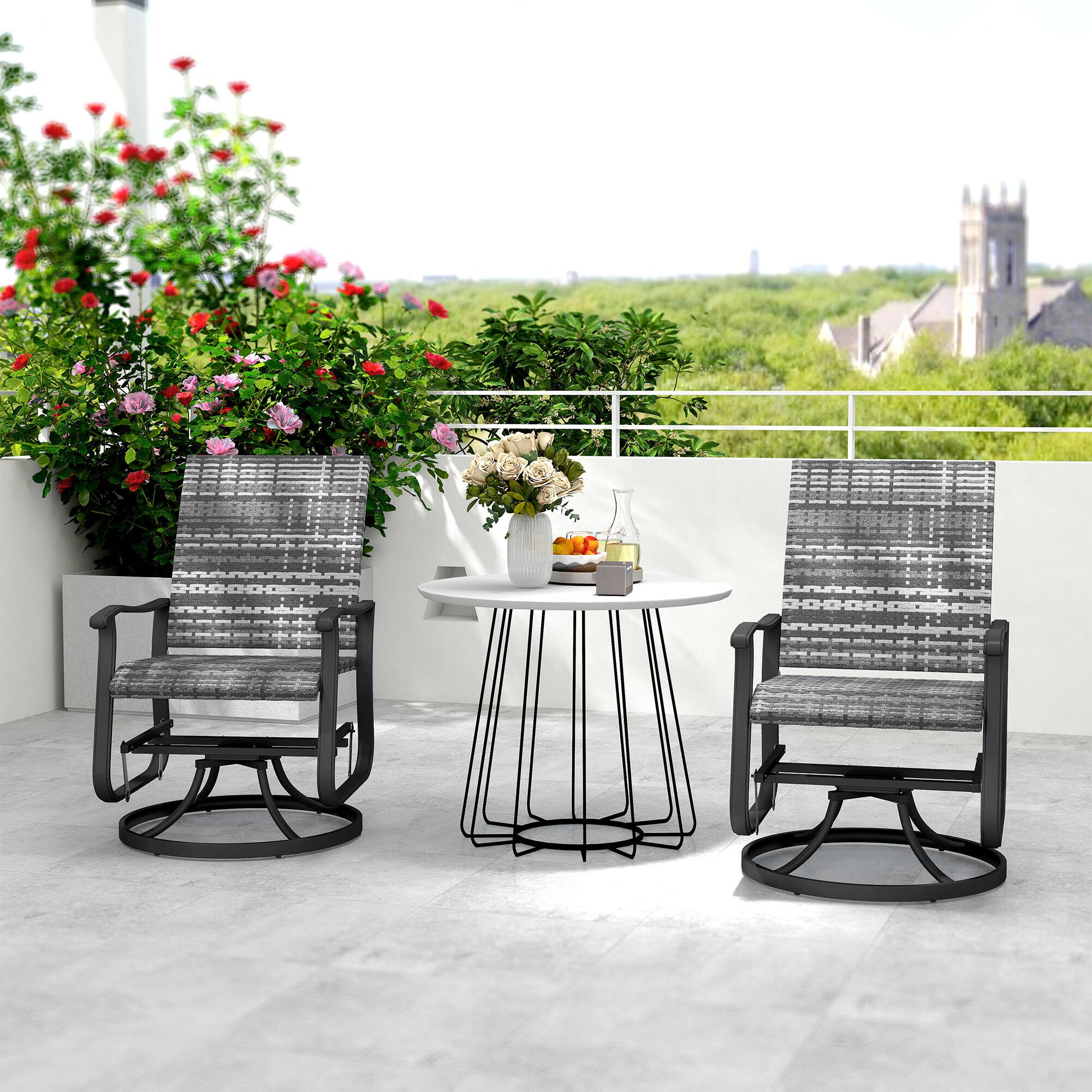 Alt View 7. Outsunny - Patio Glider Chair Set of 2, Wicker Rattan Outdoor Swivel Chair with Steel Frame, High Back, Armrests, Porch Glider - Gray.