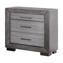 Manhattan Lane - Reno 27 Inch Nightstand, Brushed Wood, Chrome Bracket Legs, USB Ports - Gray, Silver
