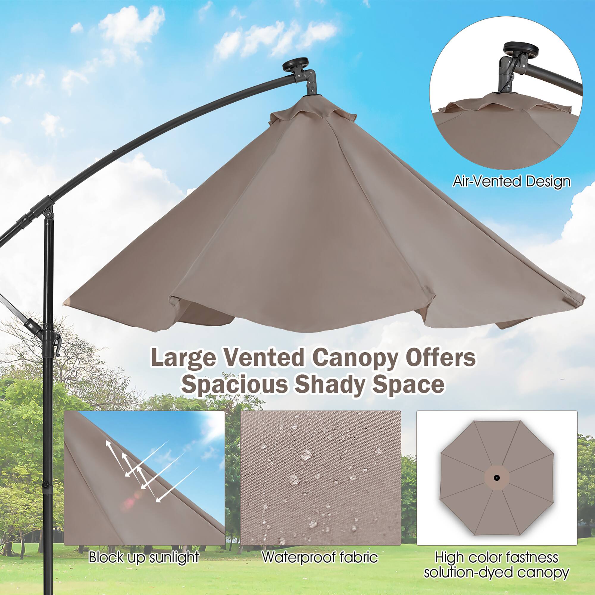 Air-Vented Design Large Vented Canopy Offers Spacious Shady Space Block up sunlight Waterproof fabric High color fastness solution-dyed canopy