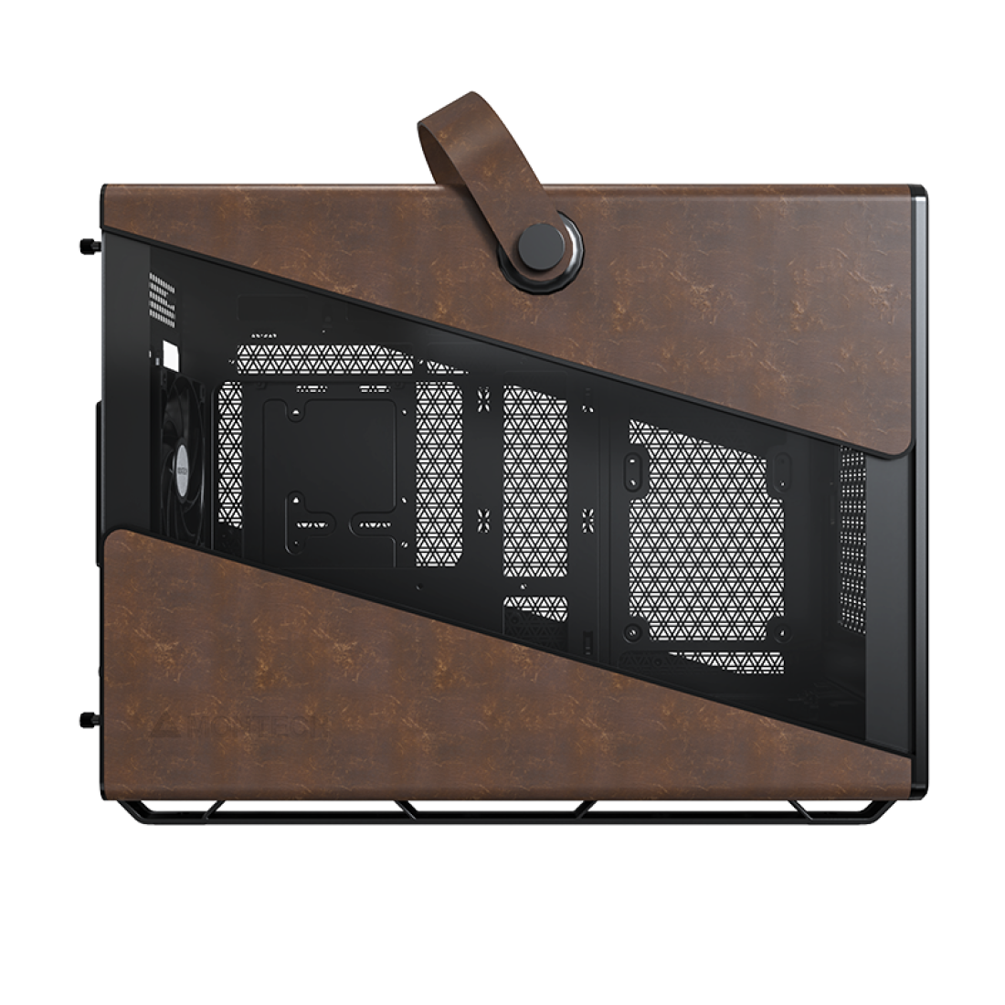 Back. Montech - Heritage Pro Black Tempered Glass/Leather Micro ATX Case - Black.