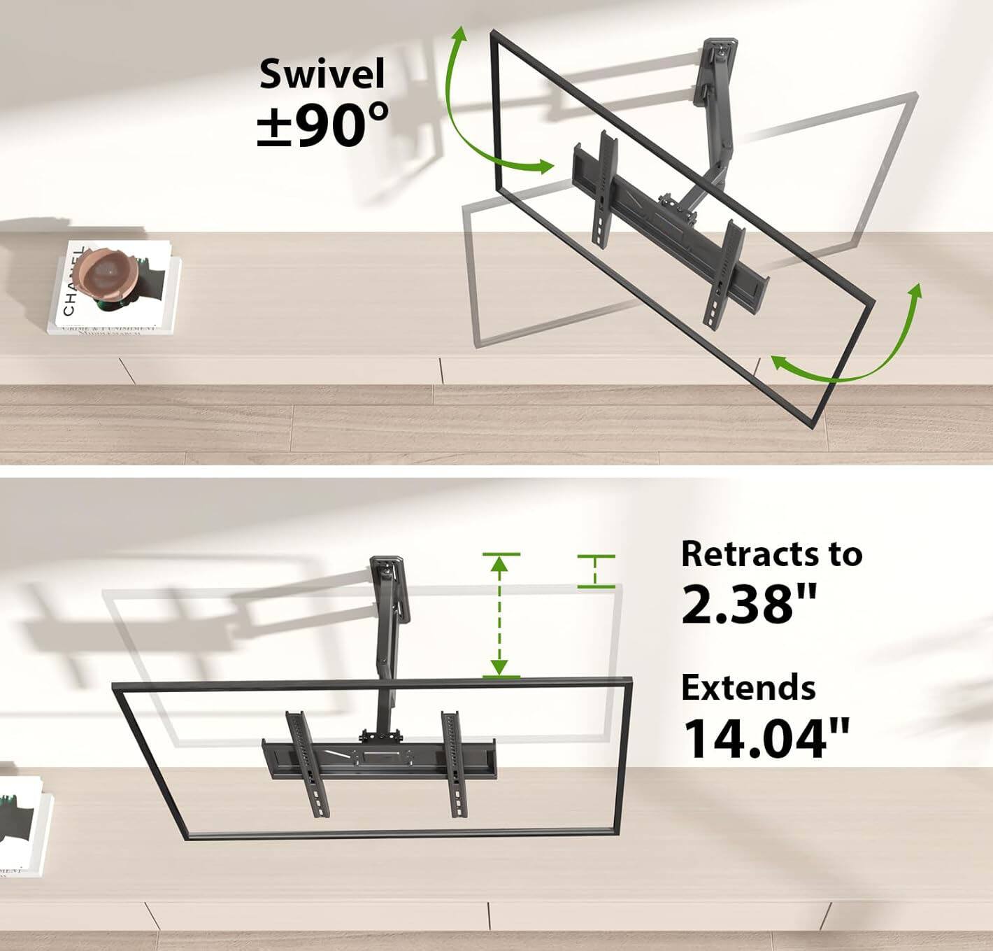 Swivel ±90°  
Retracts to 2.38"  
Extends 14.04"