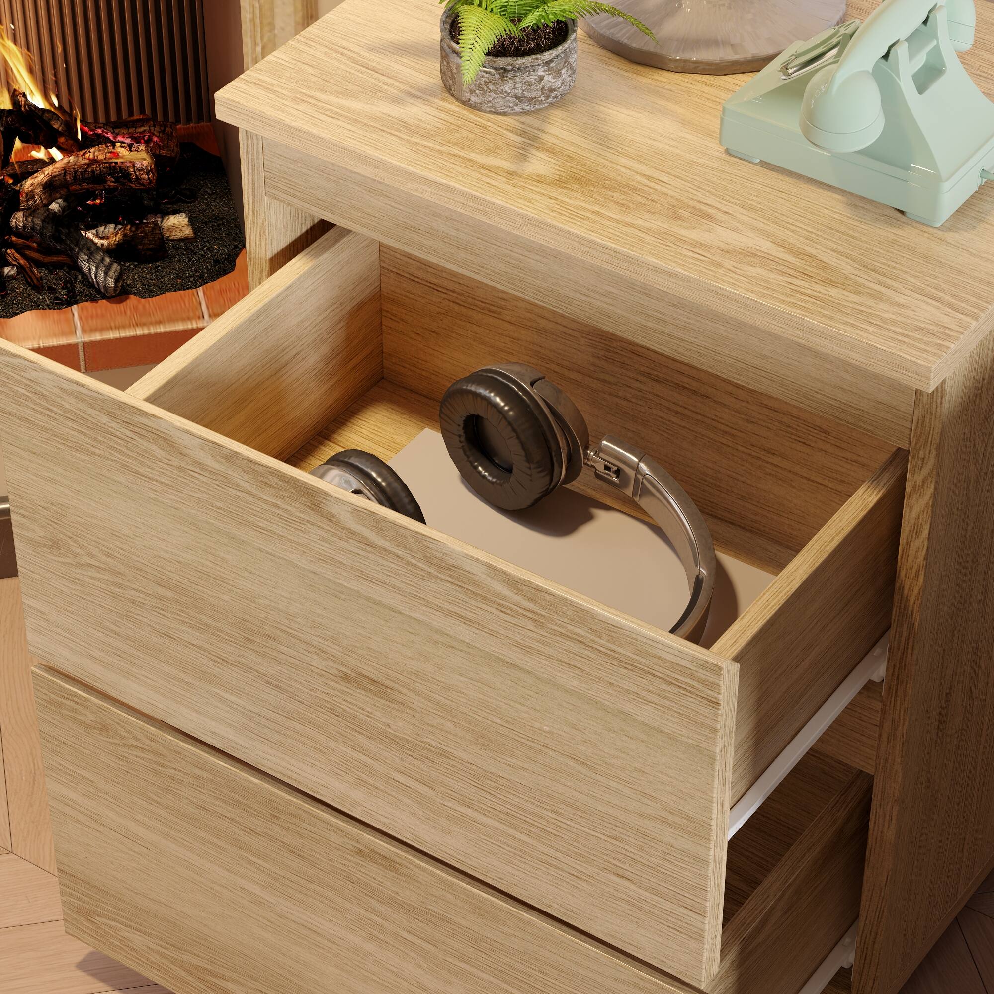 Alt View 7. FUFU & GAGA - FUFU&GAGA 2 - Drawer Nightstand: Minimalist Bedroom Storage Solution - Wooden.