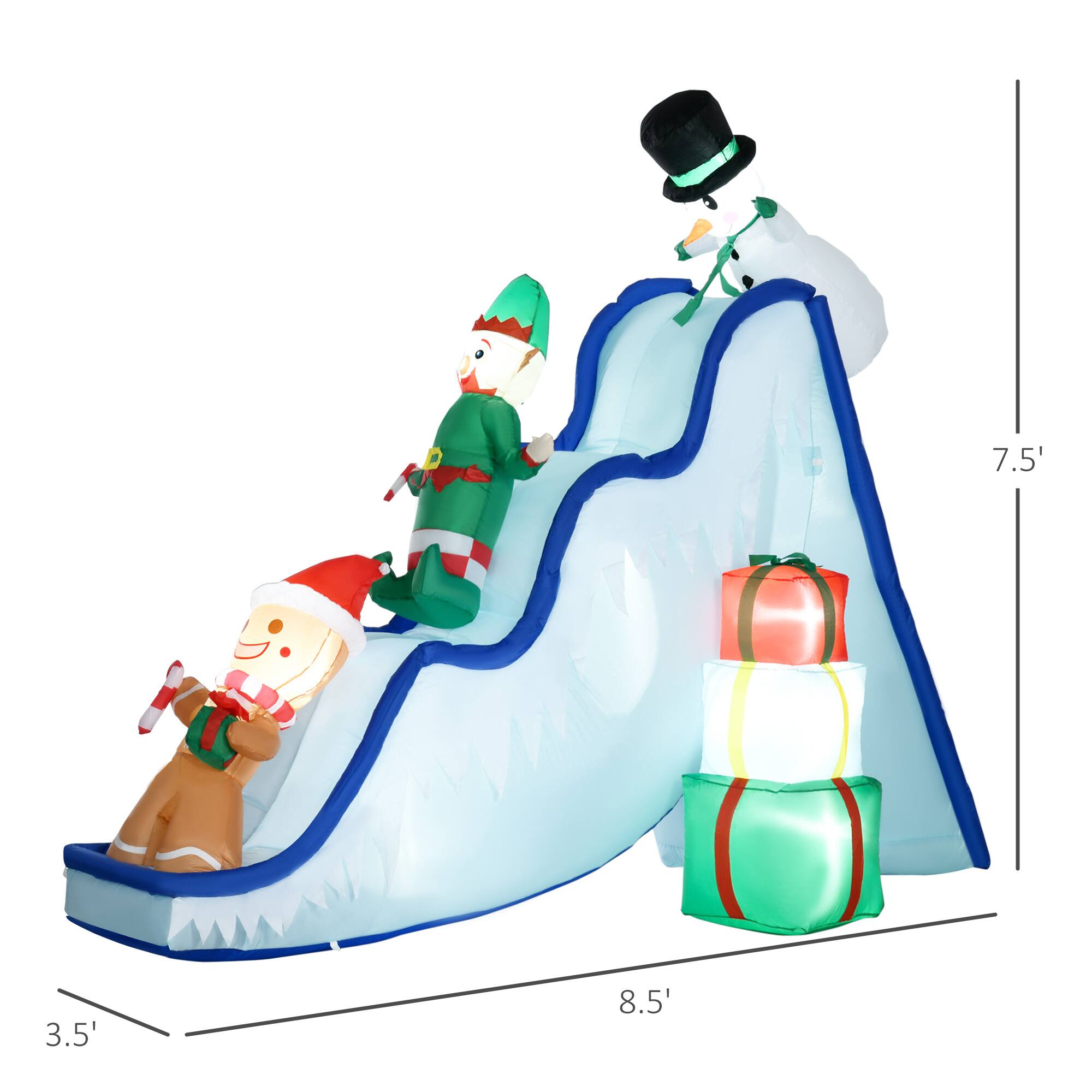 The dimensions of the inflatable slide are:

- Height: 7.5 feet
- Width: 3.5 feet
- Length: 8.5 feet