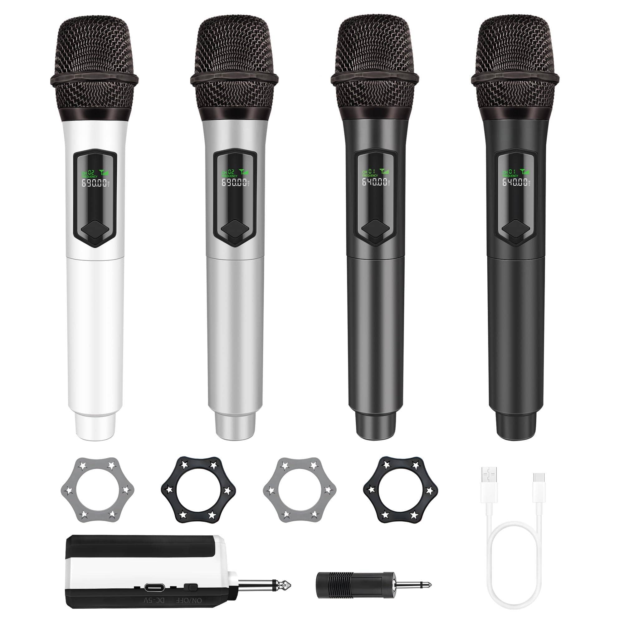 Earthley Blooms - Wireless Microphone Set For Singing ghz Rechargeable Handheld Microphones System With Receiver Cordless - White&Silver&Gray&Black