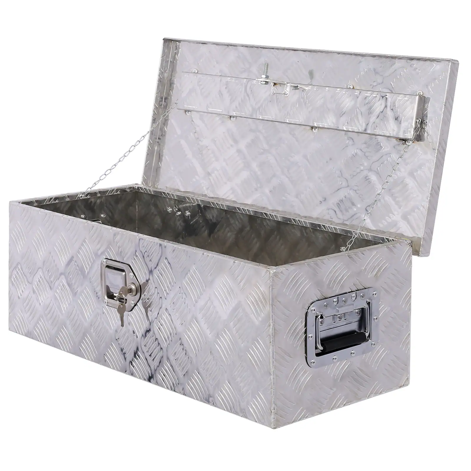Back. APRILSOUL - 30 Inch Aluminum Truck Tool Box Lightweight Corrosion Resistant Versatile Mounting - Silver.