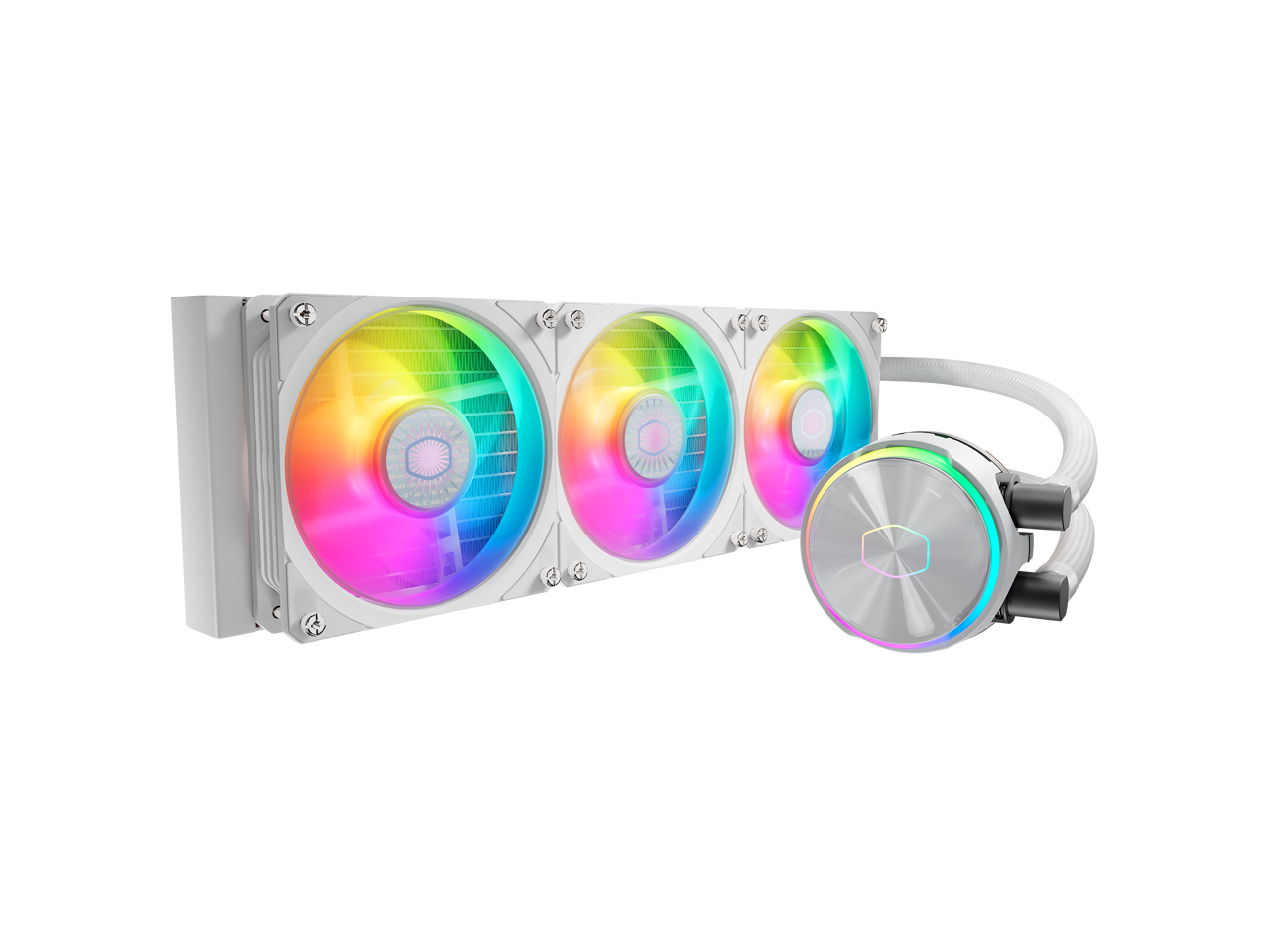 Left. Cooler Master - Cooler Master 360L Core White AIO, Ryzen 9/Intel 9 Gen, S Dual Pump, Quiet Fan, aRGB, AM5/4, LGA 1851/1700 - White.