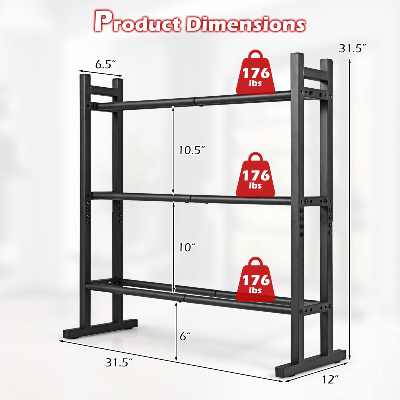 Product Dimensions: 31.5" x 6.5" x 10.5" x 10" x 6" x 12", Weight Capacity: 176 lbs