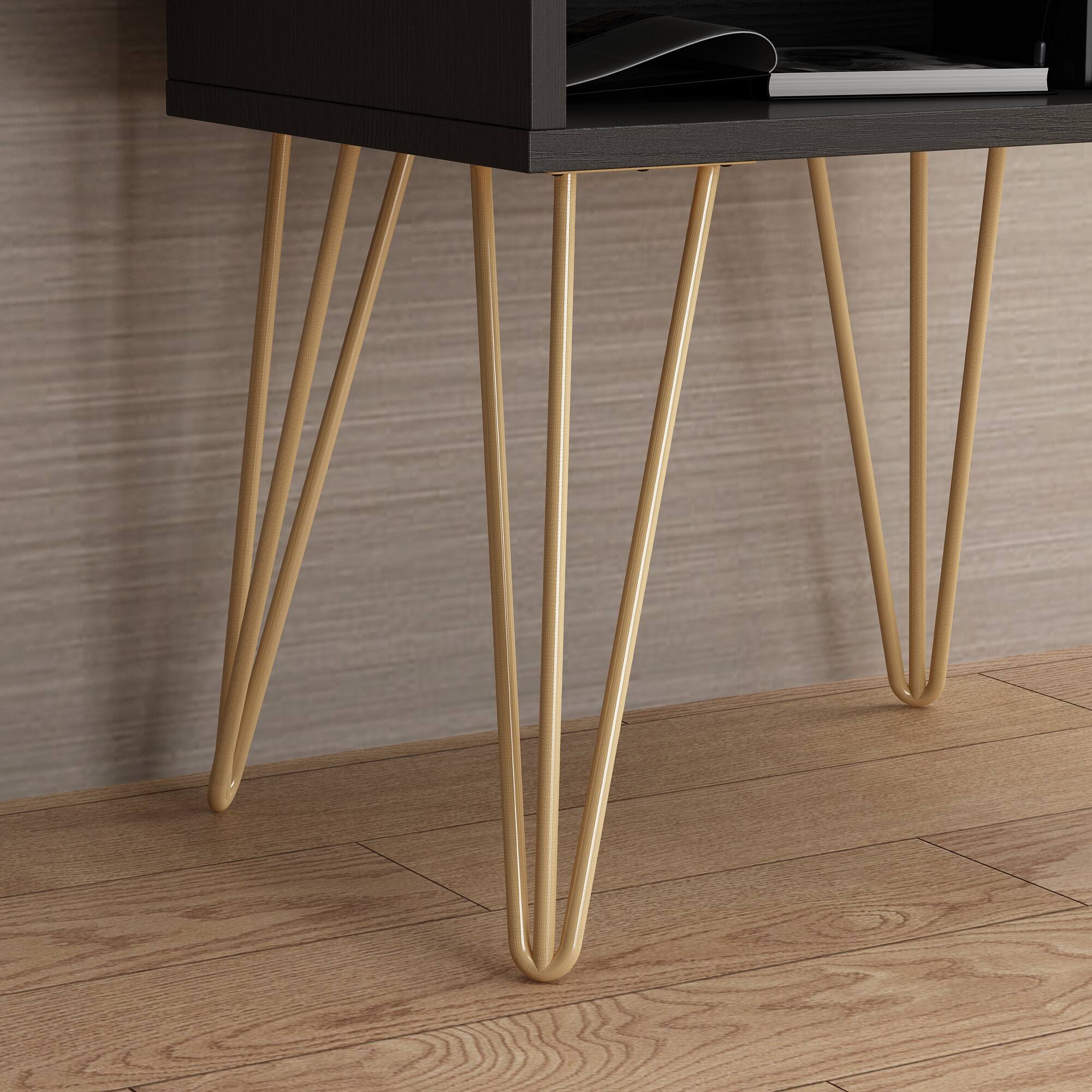 Alt View 4. FUFU & GAGA - Modern Single Drawer Nightstand Bedside Table with Gold Metal Legs Accent End Table with Storage for Bedroom Living Room - Black.