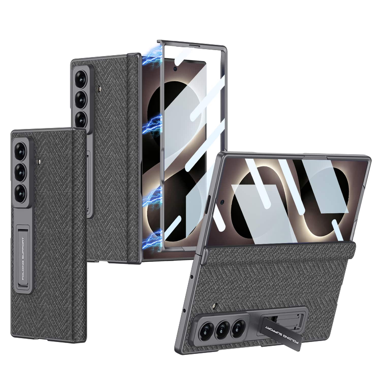 Dteck - Shockproof Leather Texture Case for Samsung Galaxy Z Fold8 Ultra with Stand, Rigid Plastic Cover Built in Screen Film - Gray price history on PriceWatchPro