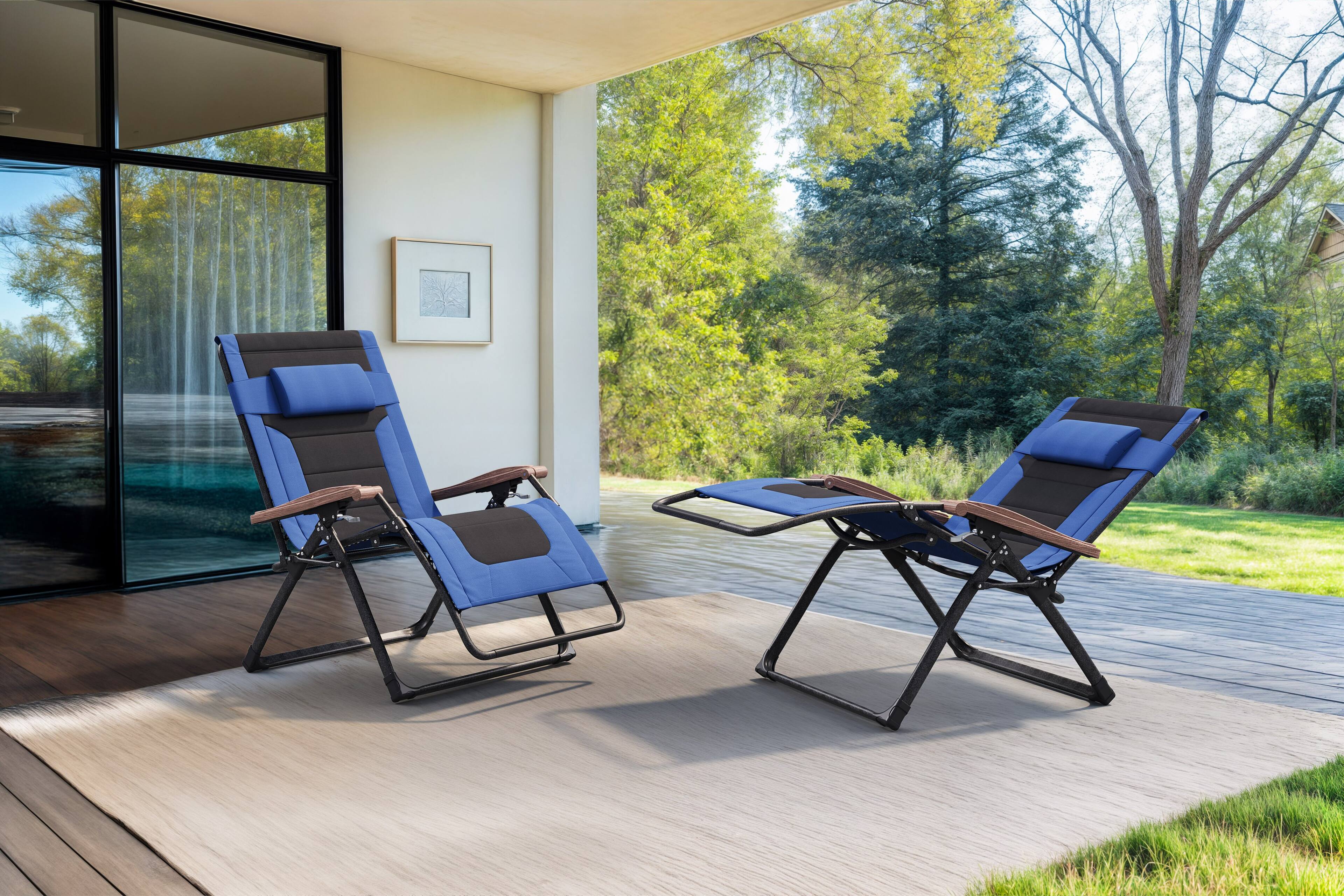 Alt View 1. PURPLE LEAF - ExtraWide Outdoor Chaise Lounge Patio Zero Gravity Recliner Folding Chair with Quilted Seat Adjustable Headrest for Lawn - Navy Blue & Black.