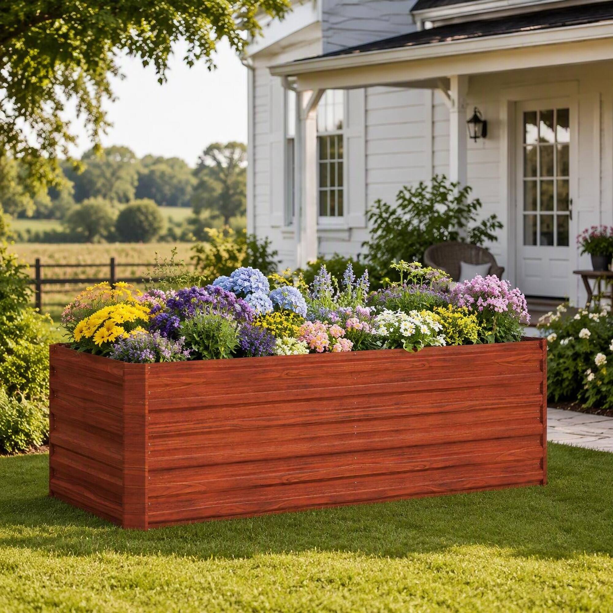 Angle. RYHNUYNE - Galvanized Raised Garden Bed Kit 6x3x2 ft Tall Metal Planter Box for Vegetables Flowers Herbs, Dark Brown - Brown.